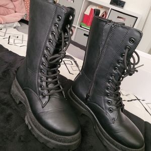 Faux Leather Combat Boots
